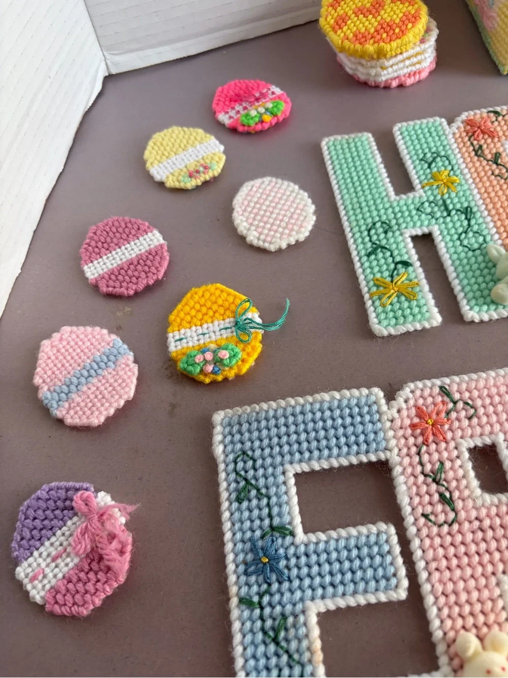 Vintage Handmade Pastel 'Happy Easter' Banner and Basket Set